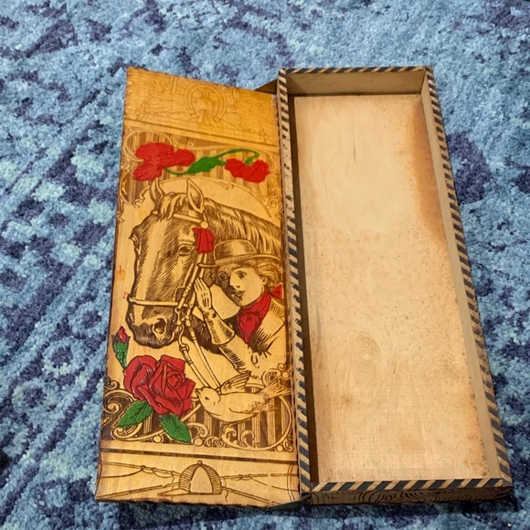 Vintage Other - Vintage Equestrian theme Wooden hinged box 13 x 4 x 1” rare find